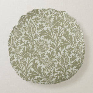 William Morris Thistle Sage Green Pattern Round Cushion