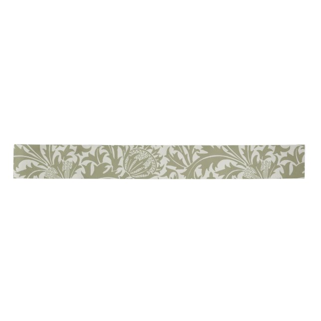 William Morris Thistle Sage Green Pattern Satin Ribbon (Front)