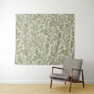 William Morris Thistle Sage Green Pattern Tapestry