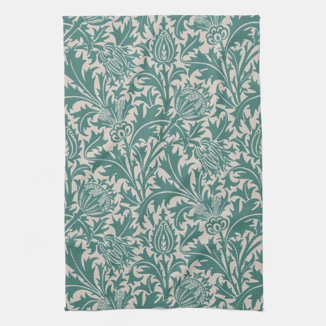William Morris Thistle Sage Green Pattern Tea Towel (Vertical)