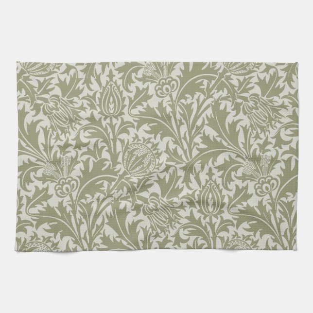 William Morris Thistle Sage Green Pattern Tea Towel (Horizontal)