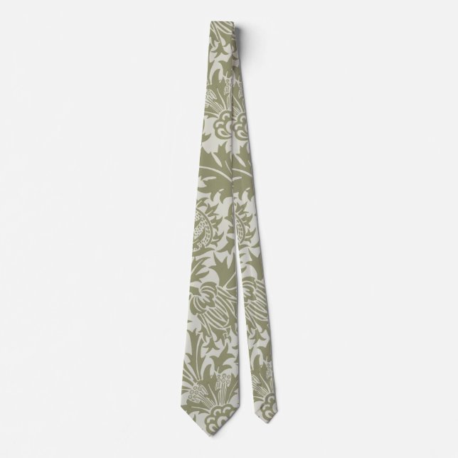 William Morris Thistle Sage Green Pattern Tie (Front)