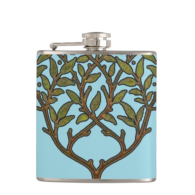 William Morris Tree Frieze Floral Wallpaper Hip Flask (Front)
