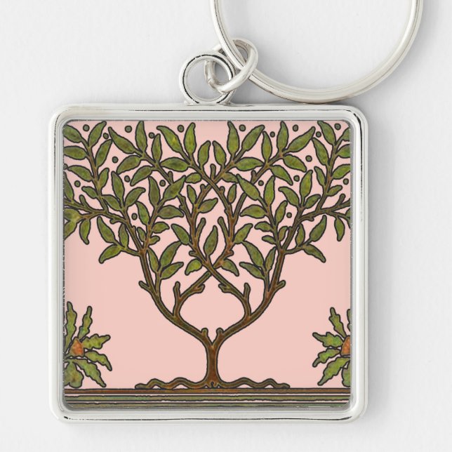 William Morris Tree Frieze Floral Wallpaper Key Ring (Front)