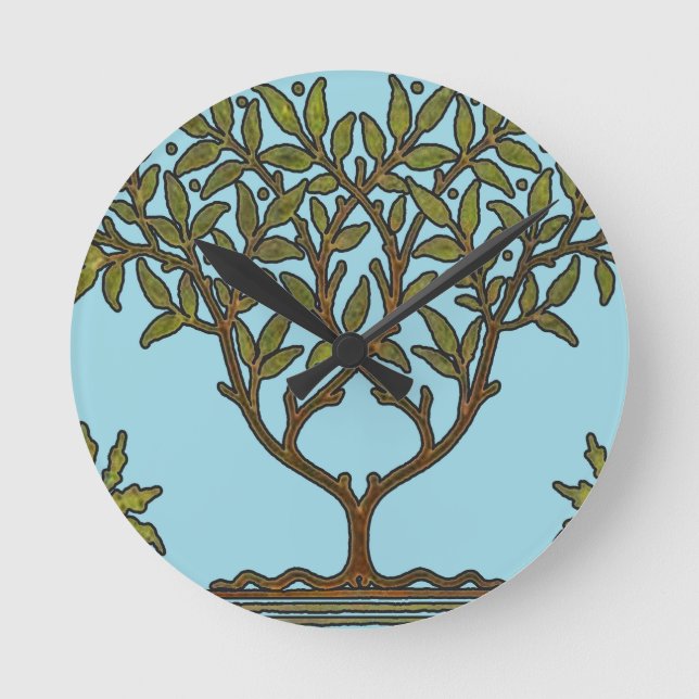 William Morris Tree Frieze Floral Wallpaper Round Clock (Front)
