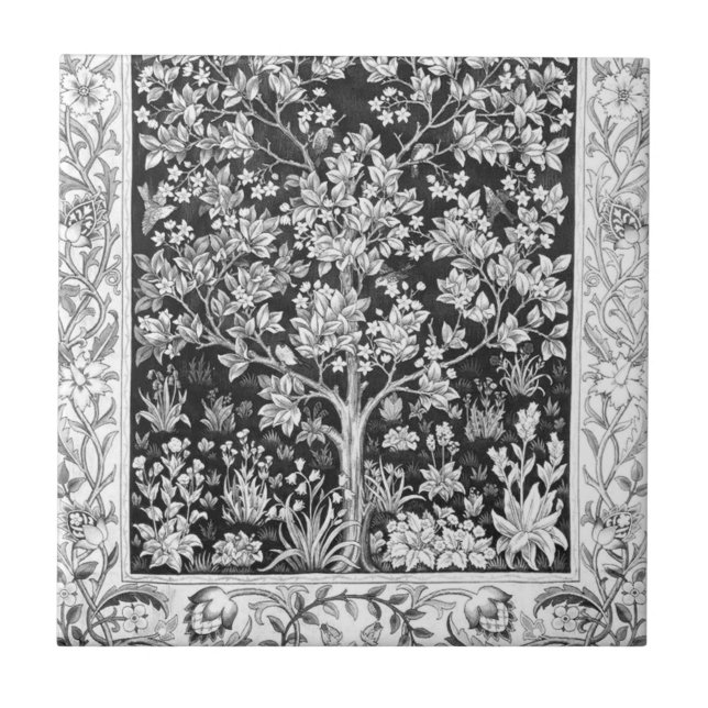 William Morris - Tree Of Life Black And White Ceramic Tile (Front)