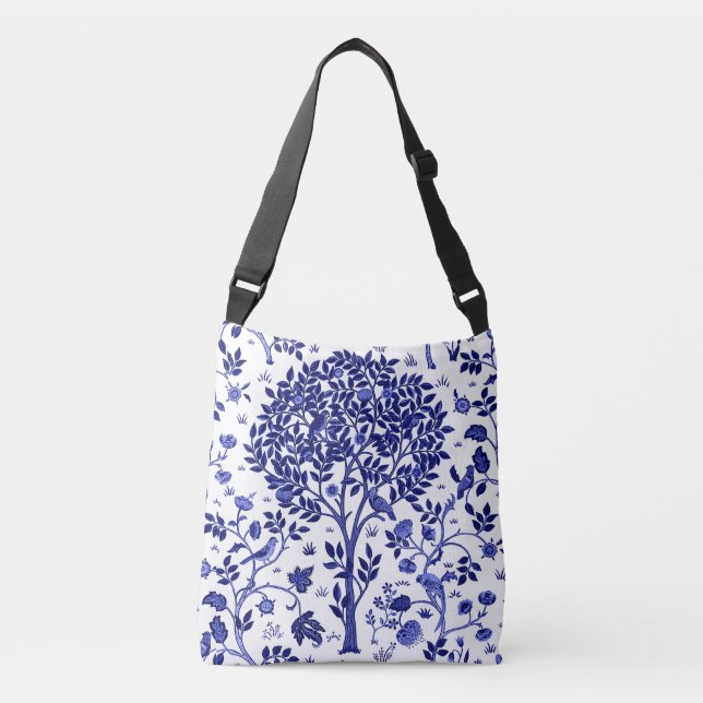 William Morris Tree of Life, Cobalt Blue and White Crossbody Bag (Front)