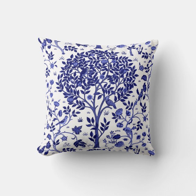 William Morris Tree of Life, Cobalt Blue and White Cushion (Front)