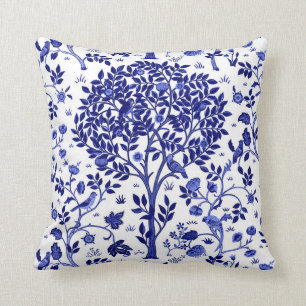 William Morris Tree of Life, Cobalt Blue and White Cushion