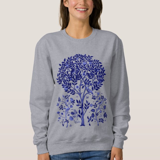 William Morris Tree of Life, Cobalt Blue and White Sweatshirt (Front)