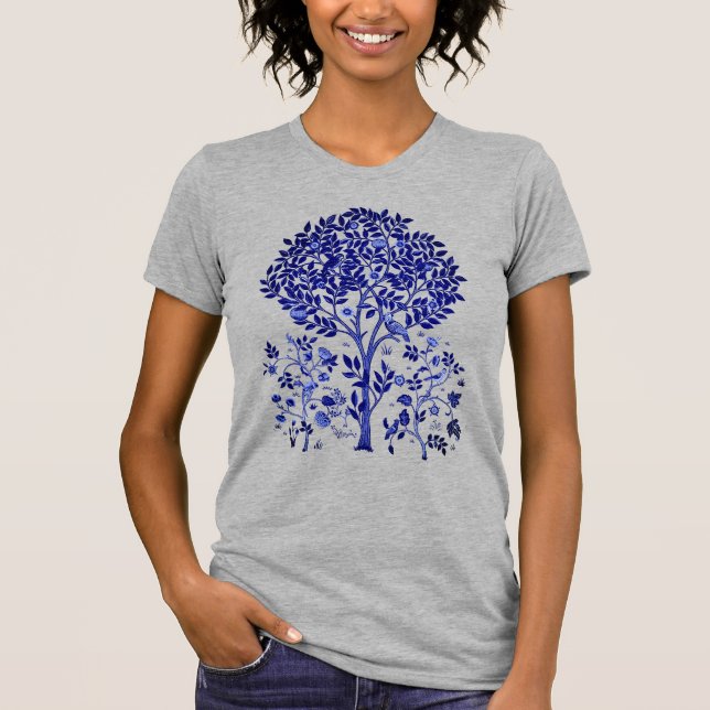 William Morris Tree of Life, Cobalt Blue and White T-Shirt (Front)