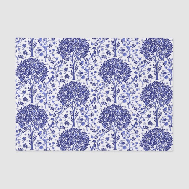 William Morris Tree of Life, Cobalt Blue and White Tissue Paper (Front)