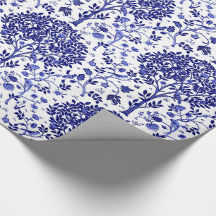 William Morris Tree of Life, Cobalt Blue and White Wrapping Paper