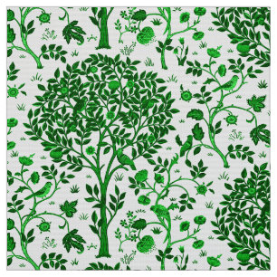 William Morris Tree of Life, Emerald Green & White Fabric