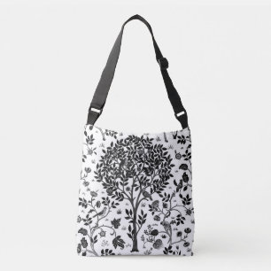 William Morris Tree of Life Pattern, Black & White Crossbody Bag