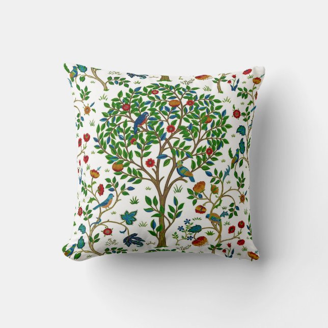 William Morris Tree of Life Pattern, Green & Multi Cushion (Front)
