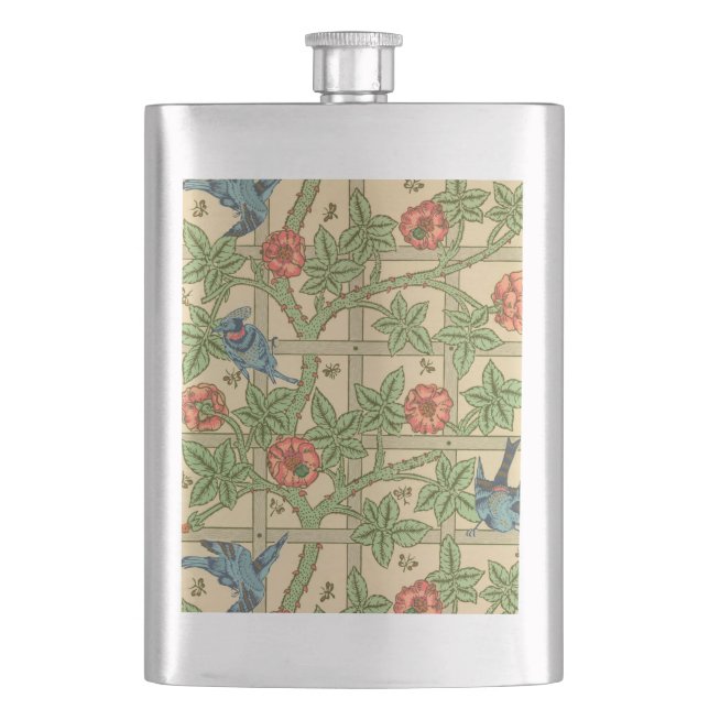 William Morris Trellis Classic Wallpaper Design  Hip Flask (Front)
