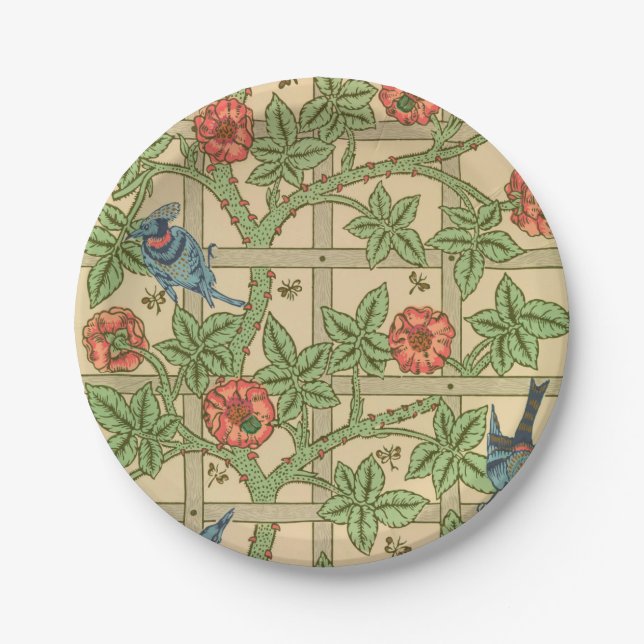 William Morris Trellis Classic Wallpaper Design  Paper Plate (Front)