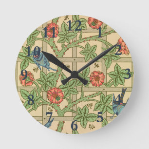 William Morris Trellis Classic Wallpaper Design Round Clock