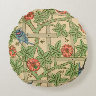 William Morris Trellis Classic Wallpaper Design  Round Cushion