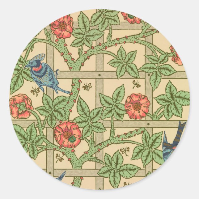 William Morris Trellis Classic Wallpaper Design  Round Sticker (Front)