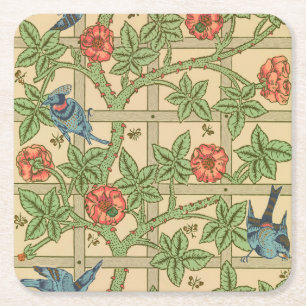William Morris Trellis Classic Wallpaper Design  Square Paper Coaster