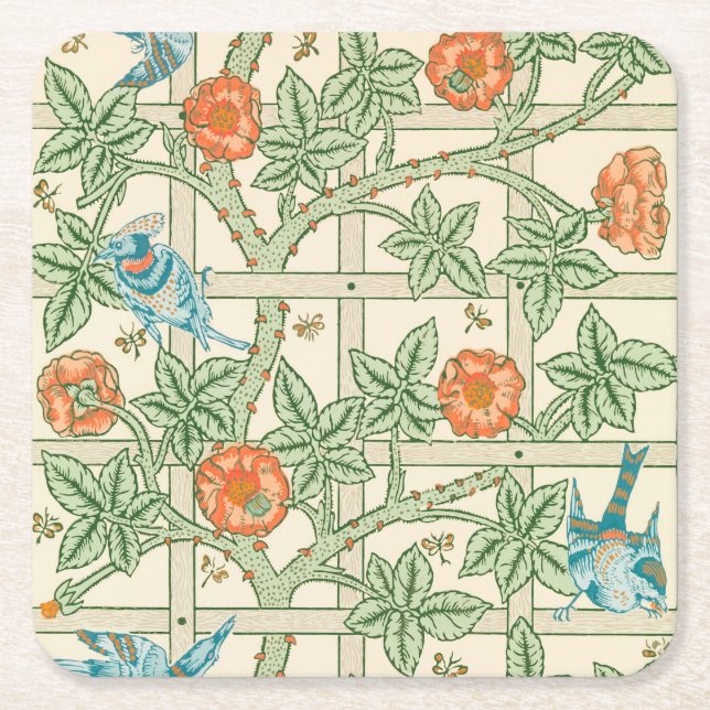 William Morris Trellis Victorian Wallpaper Square Paper Coaster (Front)