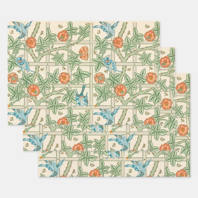 William Morris Trellis Victorian Wallpaper Wrapping Paper Sheet (Set)