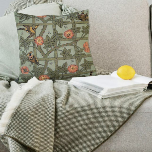 William Morris Trellis Wallpaper Art Cushion (Example of William Morris Trellis  pillowin a room setting)