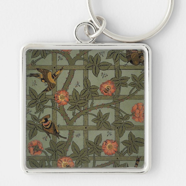 William Morris Trellis Wallpaper Art Key Ring (Front)