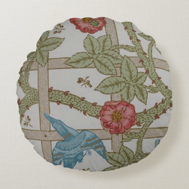 William Morris Trellis Wallpaper Art Round Cushion (Front)