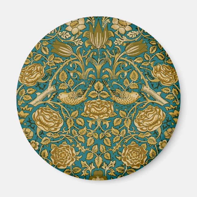 William Morris Tudor Rose Pattern Blue Golden Magnet (Front)