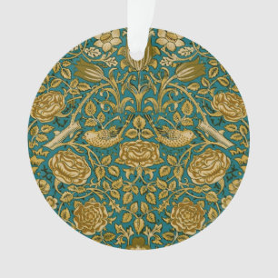 William Morris Tudor Rose Pattern Blue Golden Ornament