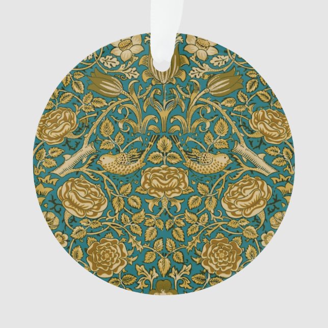 William Morris Tudor Rose Pattern Blue Golden Ornament (Front)