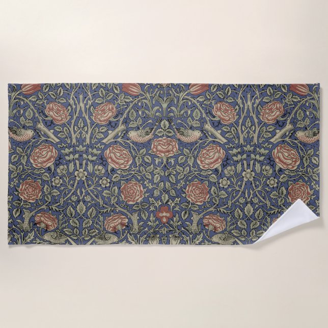 William Morris Tudor Rose Wallpaper Beach Towel (Front)