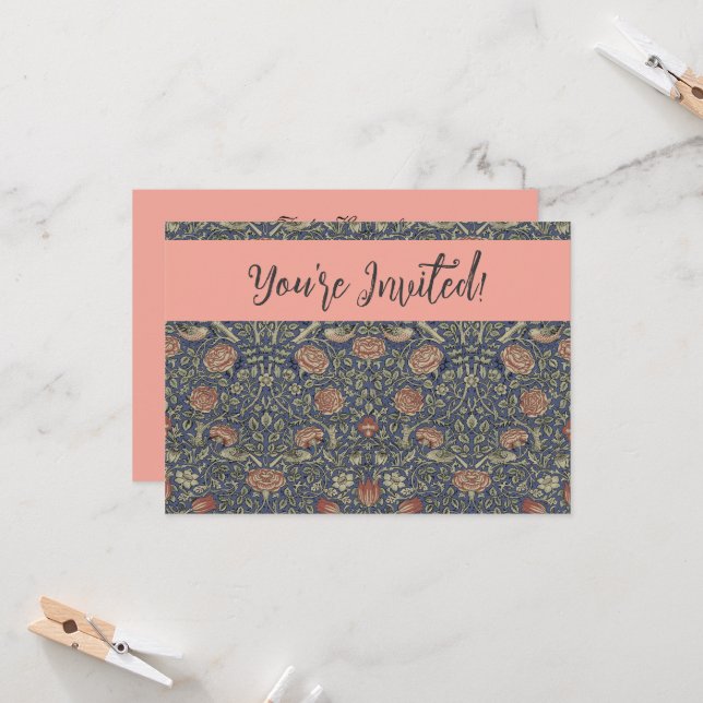 William Morris Tudor Rose Wallpaper Invitation (Front/Back In Situ)