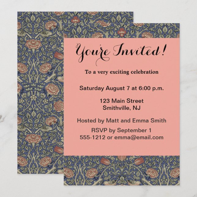 William Morris Tudor Rose Wallpaper Invitation (Front/Back)