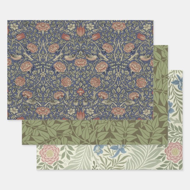 William Morris Tudor Rose Wallpaper Wrapping Paper Sheet (Set)