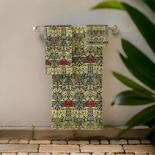 William * Morris Tulip and Rose Gold Red Bath Towel Set