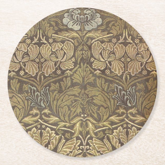 William Morris Tulip and Rose Pattern Round Paper Coaster (Front)