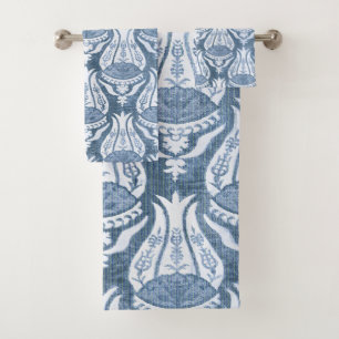 William Morris Tulip and Trellis Blue Floral Art Bath Towel Set