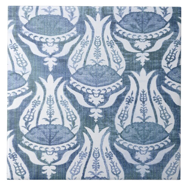 William Morris Tulip and Trellis Blue Floral Art Ceramic Tile (Front)