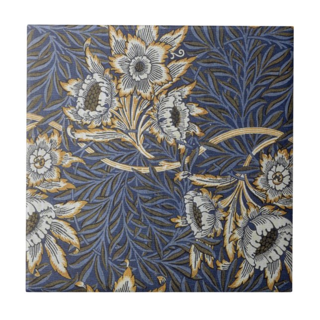 William Morris Tulip and Willow Floral Pattern Ceramic Tile (Front)
