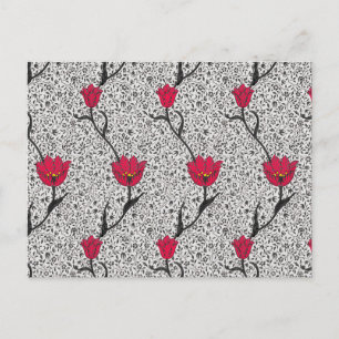William Morris Tulip Damask, Grey and Red Postcard