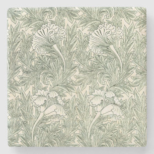 William Morris Tulip Green Floral Art Print Stone Coaster