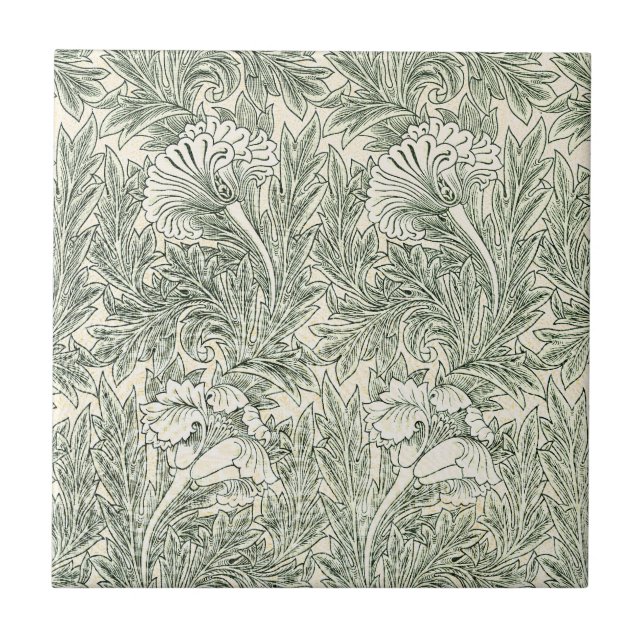 William Morris Tulip Wallpaper Classic Green Ceramic Tile (Front)