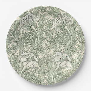 William Morris Tulip Wallpaper Classic Green Paper Plate
