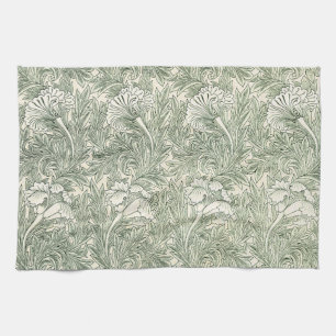 William Morris Tulip Wallpaper Classic Green Tea Towel
