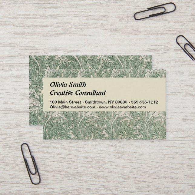 William Morris tulip wallpaper textile green Business Card (Front/Back In Situ)
