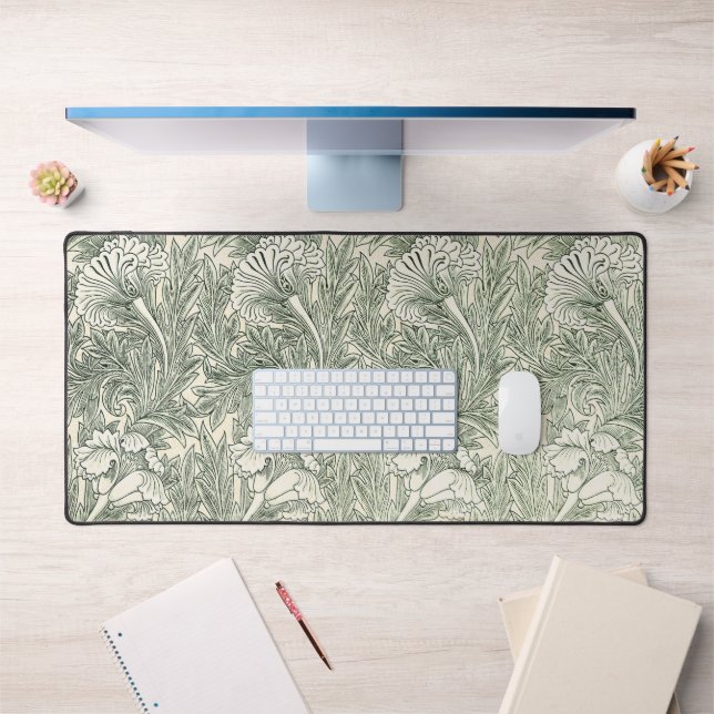 William Morris tulip wallpaper textile green Desk Mat (Office 1)